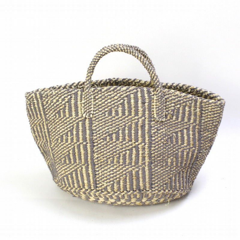 オーガニックコットンラフィアサイザルバッグ12x8 フラッグ グレー