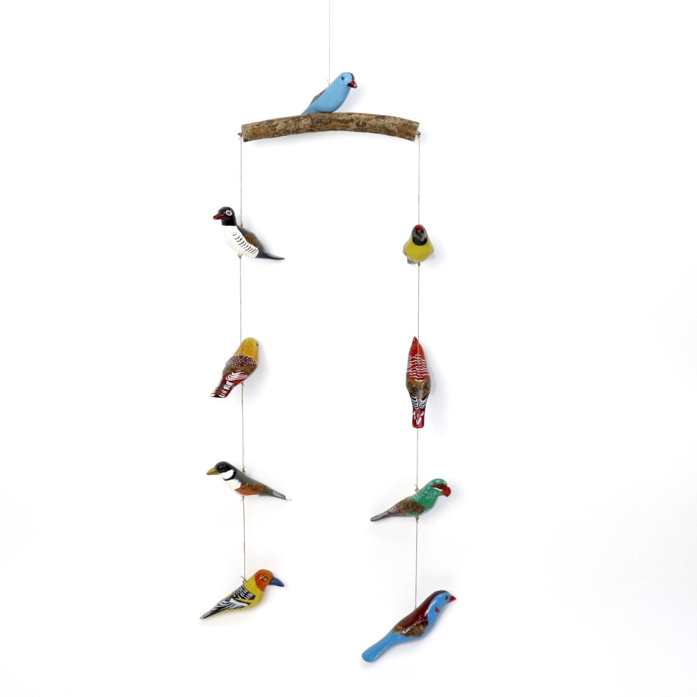ケニアの木製鳥モビール 二列 アソートカラー | マンゴロベ
