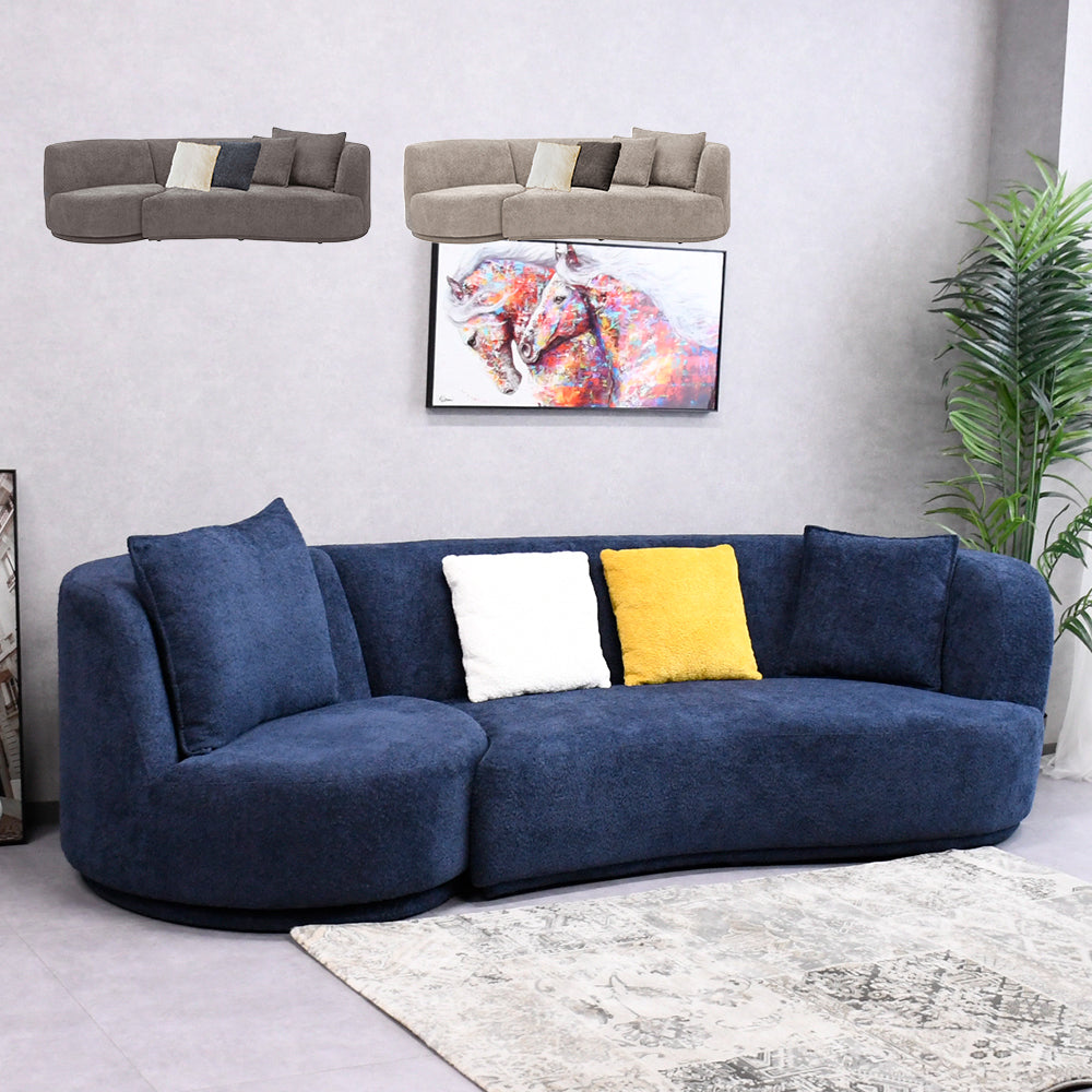 3色展開】もこもこ生地のファブリック カーブデザイン カウチソファ