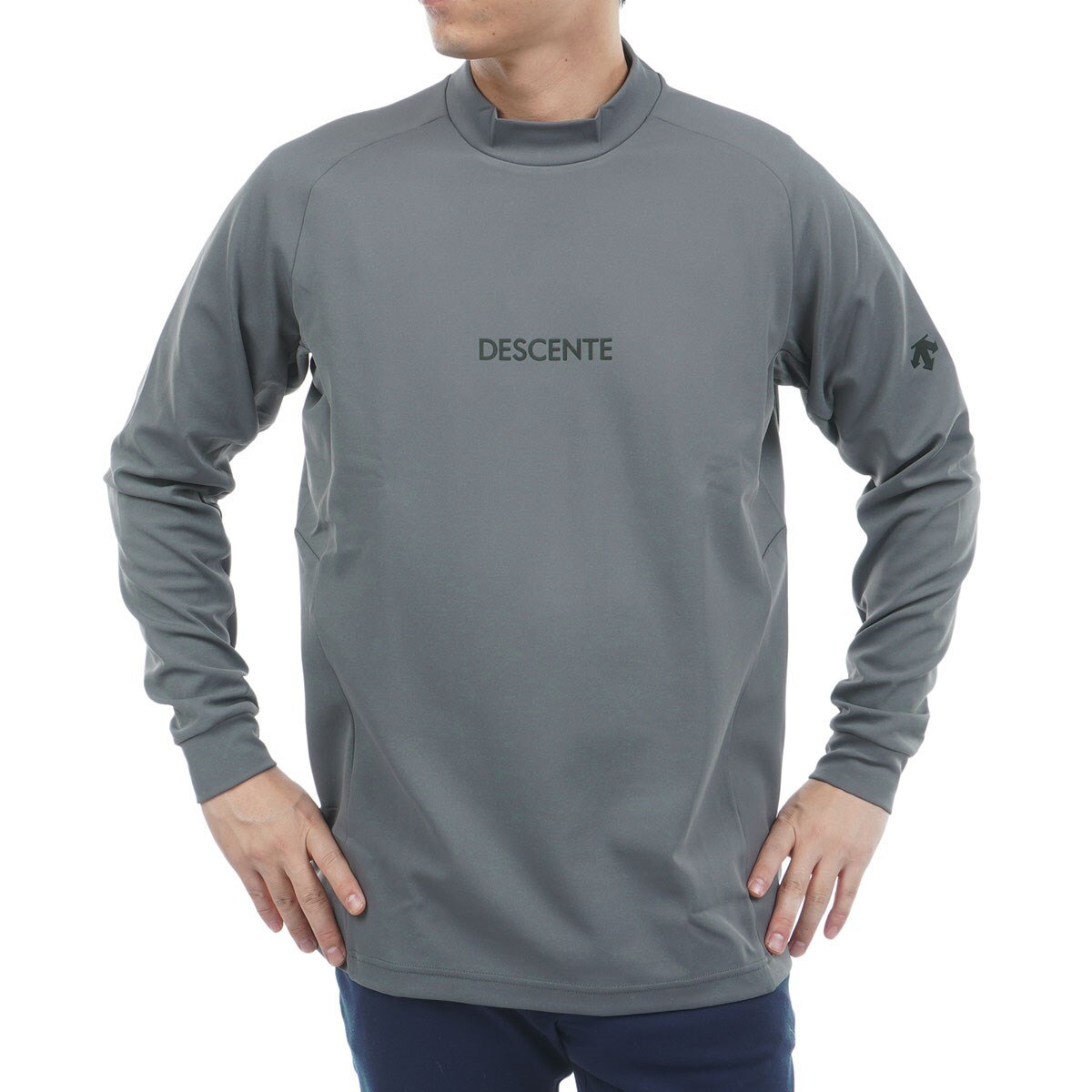 ストレッチ 防風 裏起毛 ロゴプリントモックネック長袖シャツ(長袖