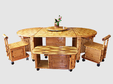 竹の家具 ダイニング10点セット 【梅里竹芸】