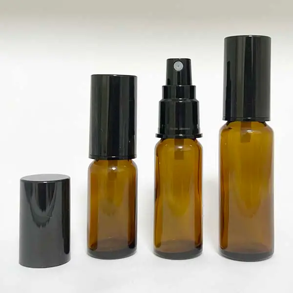 日本製】円柱型遮光瓶・スプレー黒・オーバーキャップ10本セット:東静