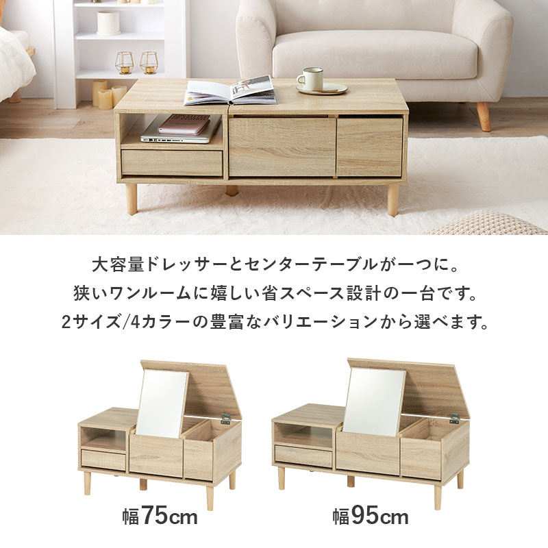 楽天市場】【土日限定☆クーポン有】ドレッサーテーブル 幅75/95cm