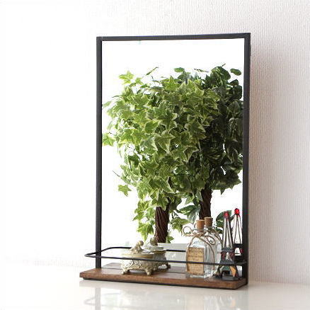 楽天市場】鏡 壁掛け ウォールミラー 洗面所 棚付き 木製 天然木