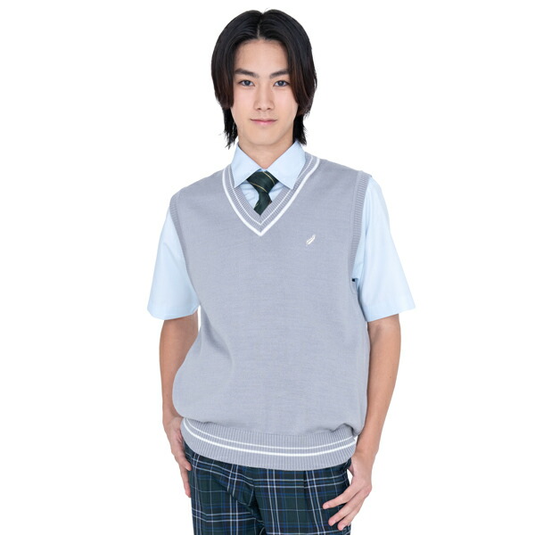 楽天市場】ウール混 Vネック スクールニットベスト ライトグレー×オフ