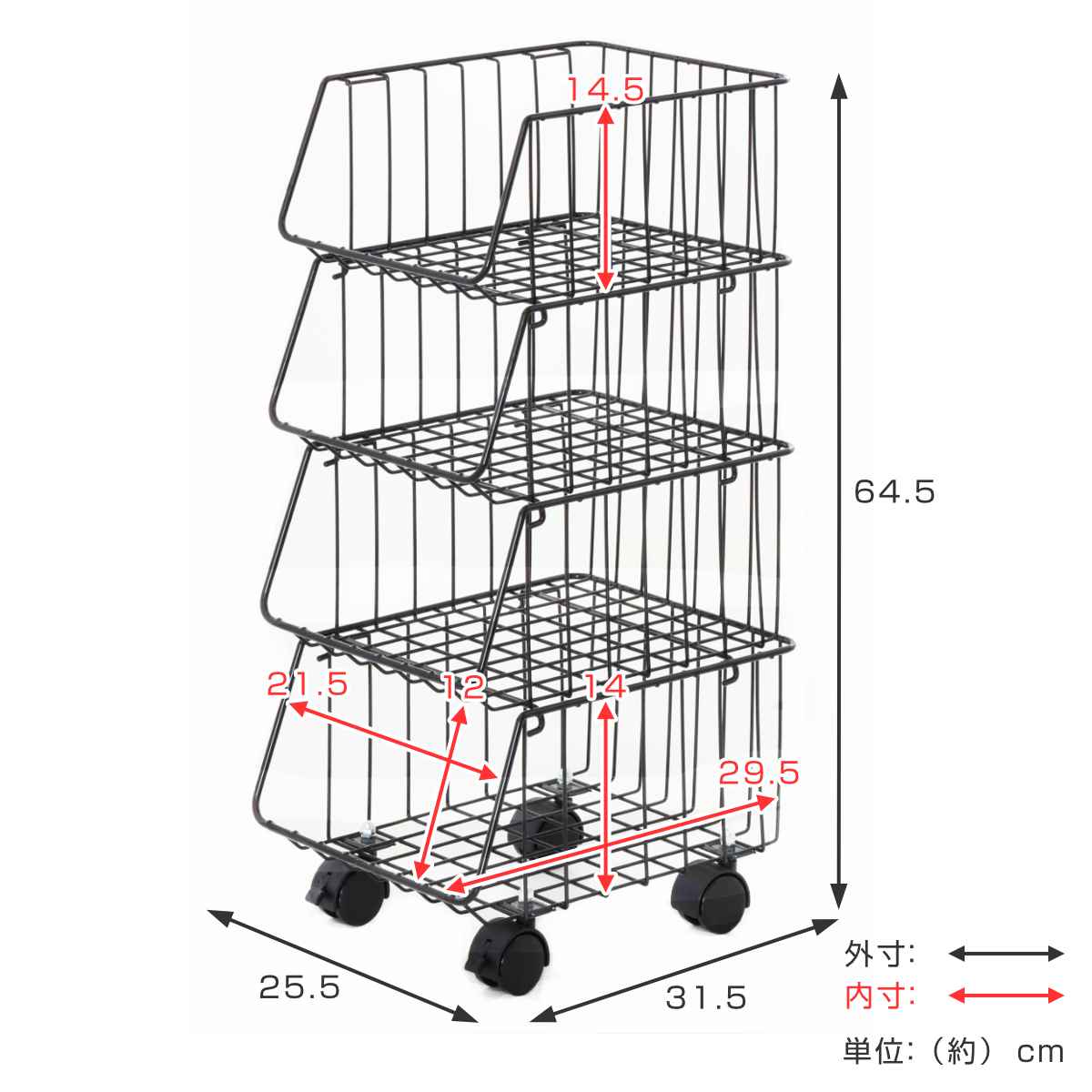 楽天市場】キッチンワゴン キッチンスタッキングバスケット 4段