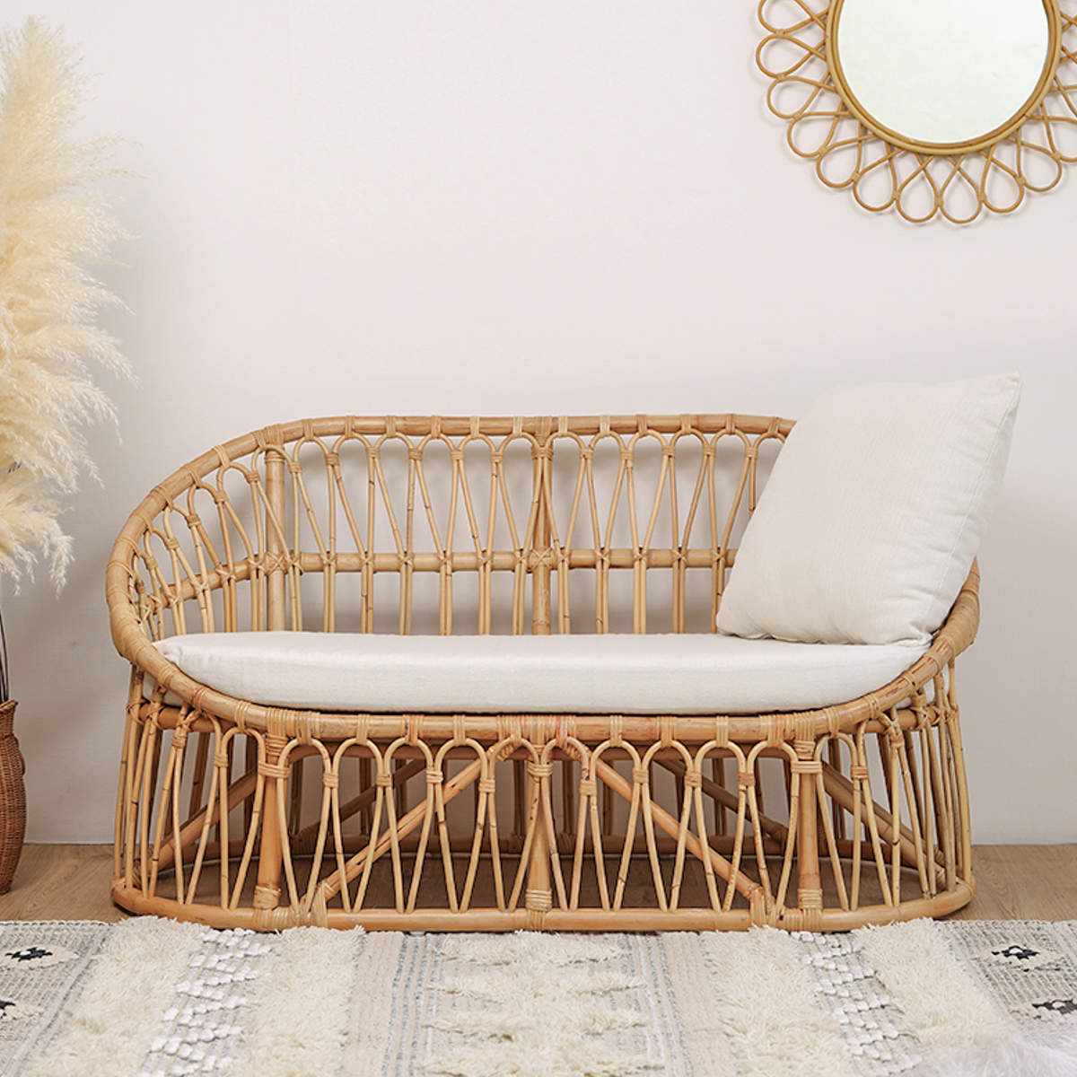 楽天市場】ラタンソファ ラタン 2人掛け 座面高37cm クッション付