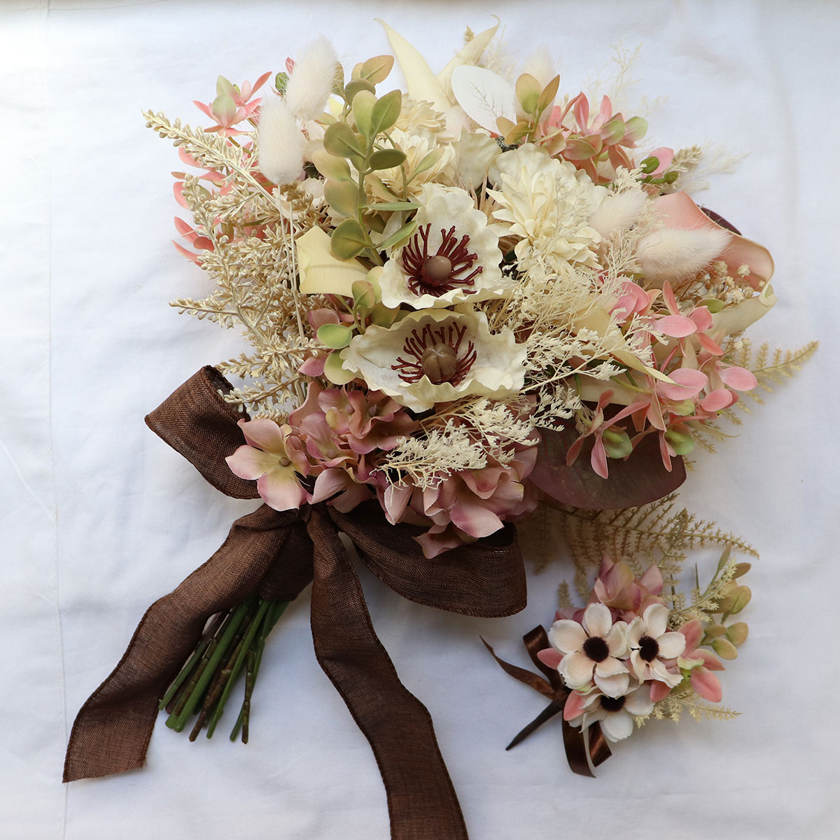 楽天市場】造花 花束 ブーケ ウエディングブーケ ブートニア セット
