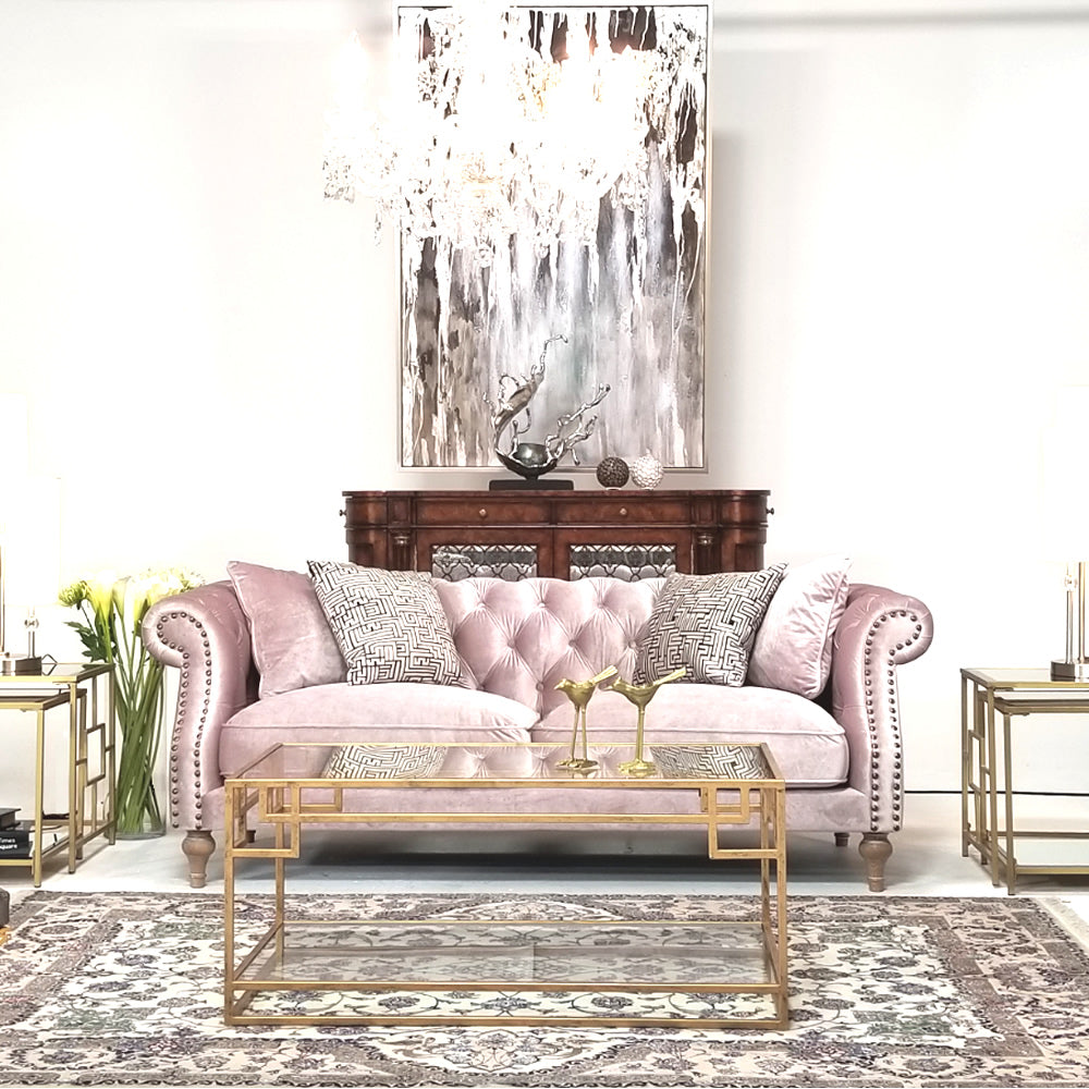 2人掛けチェスターフィールドソファ（ピンク）/ ニュアンスカラーが