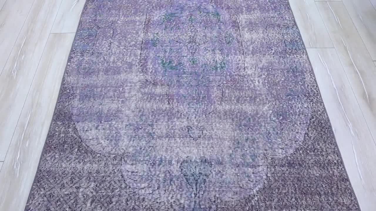 ヴィンテージ トルコ製オーバーダイウールラグ：パープルバイオレット