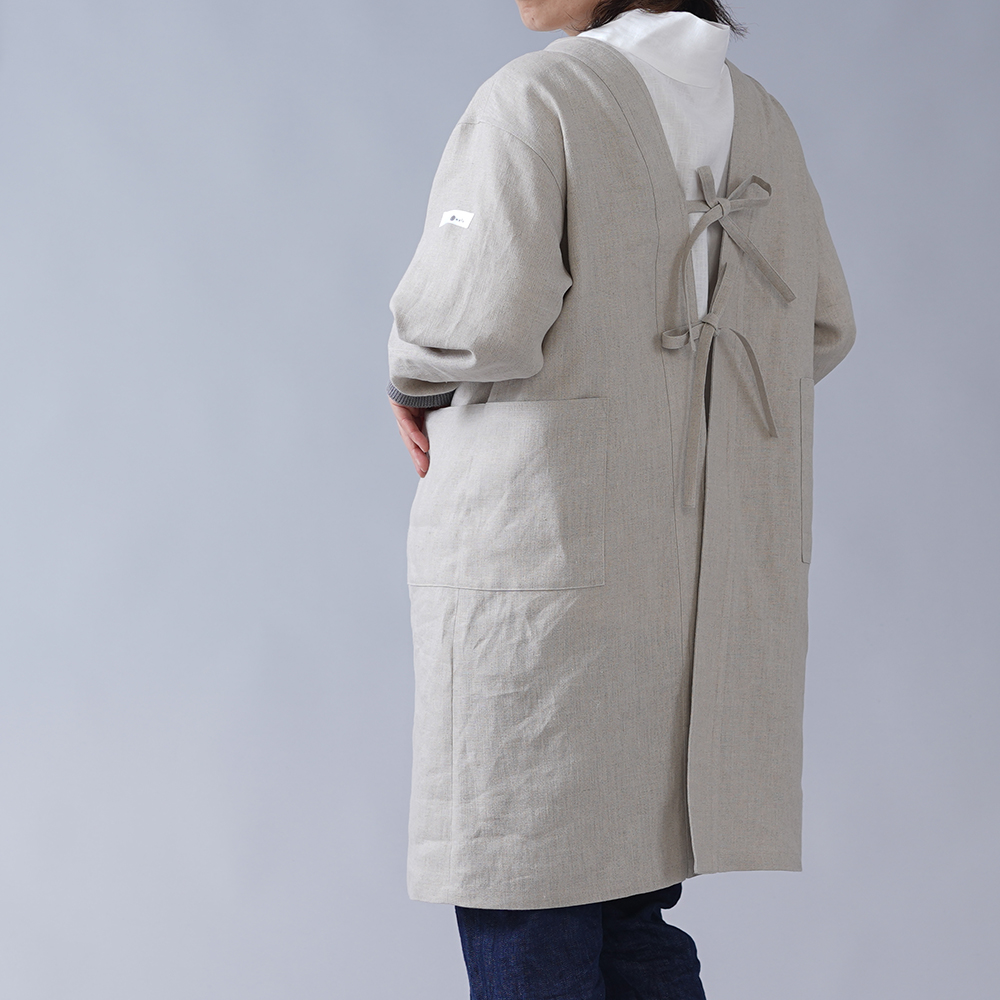 wafu】中厚 リネン着物 割烹着 kimono Kappogi リブ付きかっぽう着