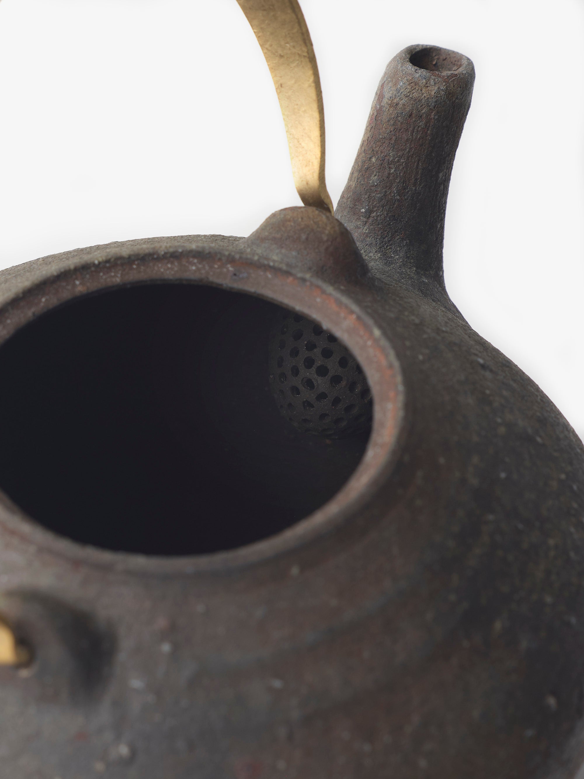 境知子/南蛮焼締/真ちゅうハンドル土瓶