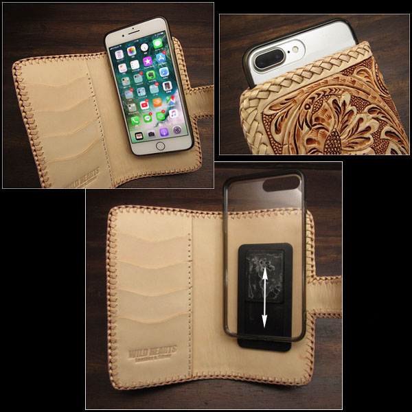 多機種対応 レザースマホケース 手帳型 本革 カービング マグネット