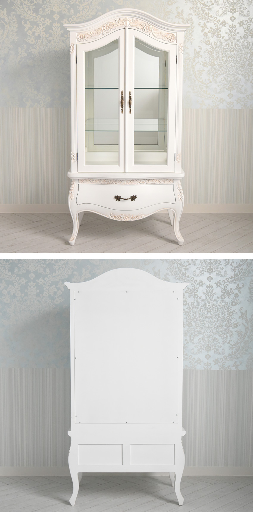 ジュリア ガラスキャビネット 猫脚 ホワイト 幅79cm | ロココ調家具