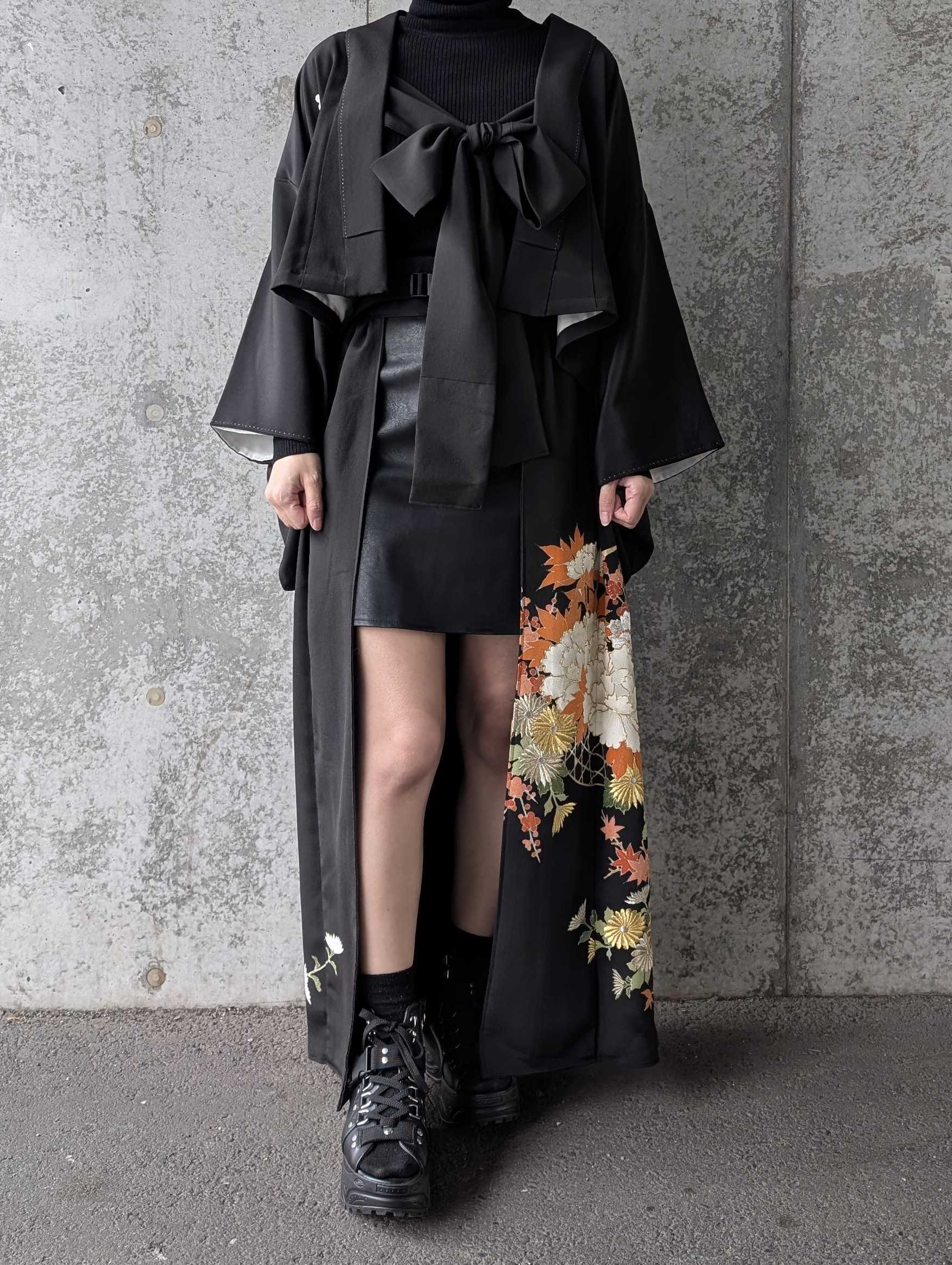 金刺繍×花籠文様】黒留袖オーバースカート＆リボンジャケット