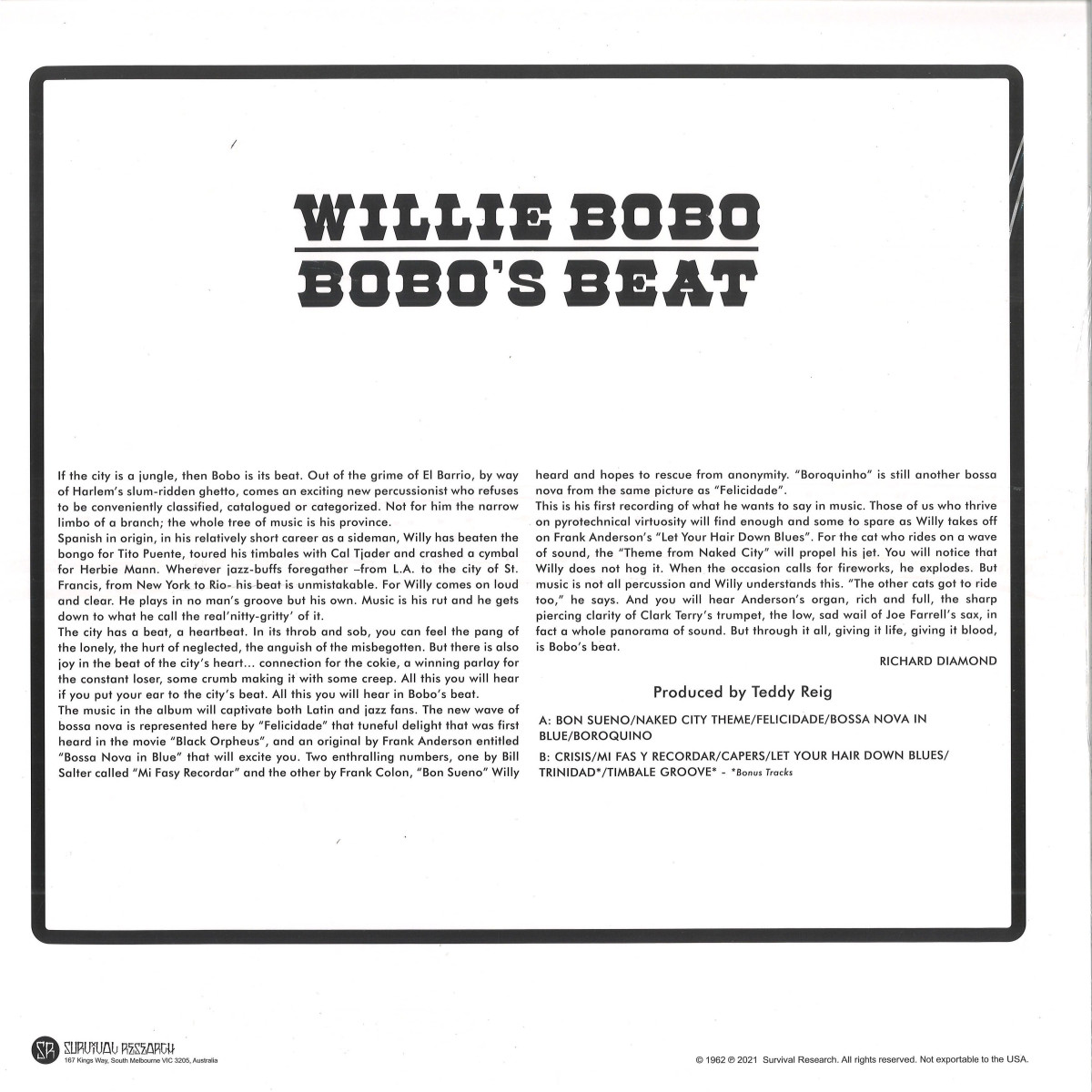 Willie Bobo - Bobos Beat LP / Survival Research SVVRCH0042 - Vinyl