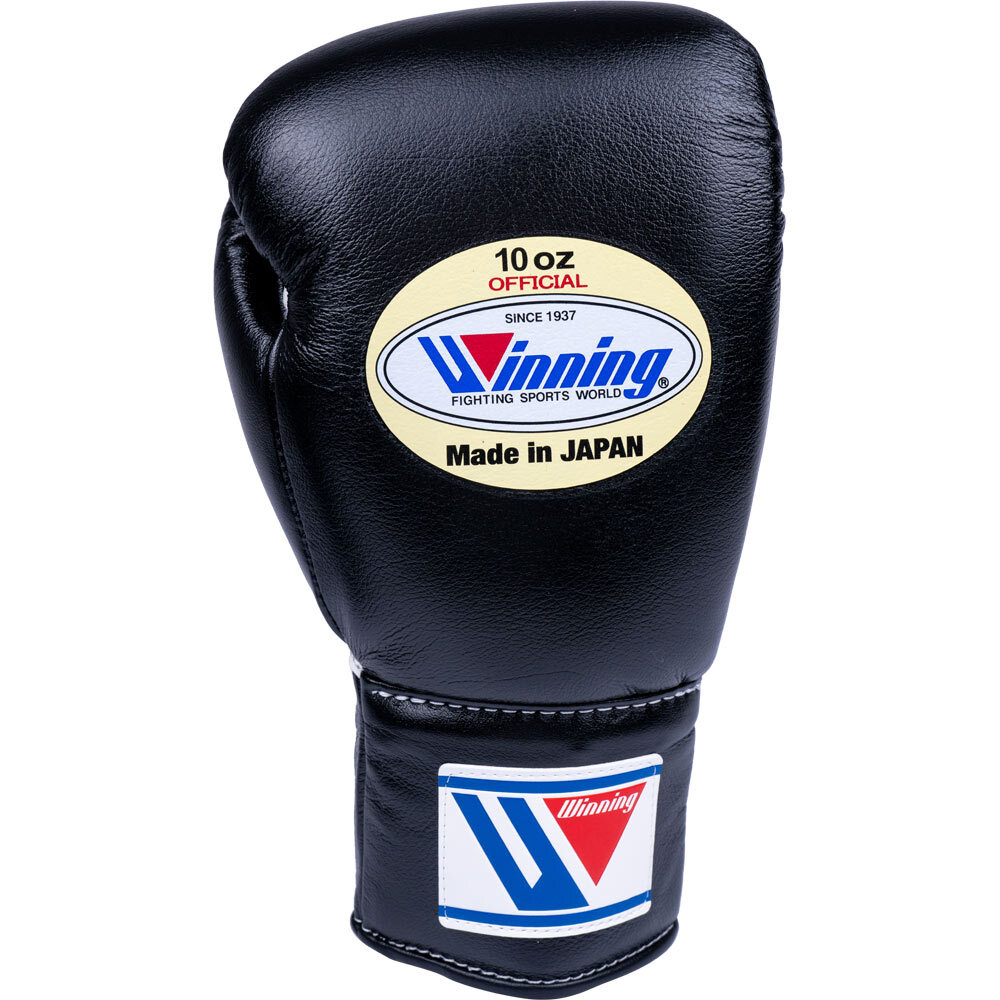 Winning 10 oz Lace Up Black Boxing Gloves at FightHQ