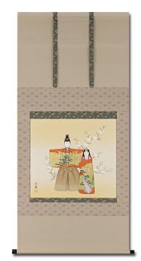 立雛（本金箔押） 藤吉正勝 尺八横 肉筆！ 桃の節句 - 掛け軸（掛軸
