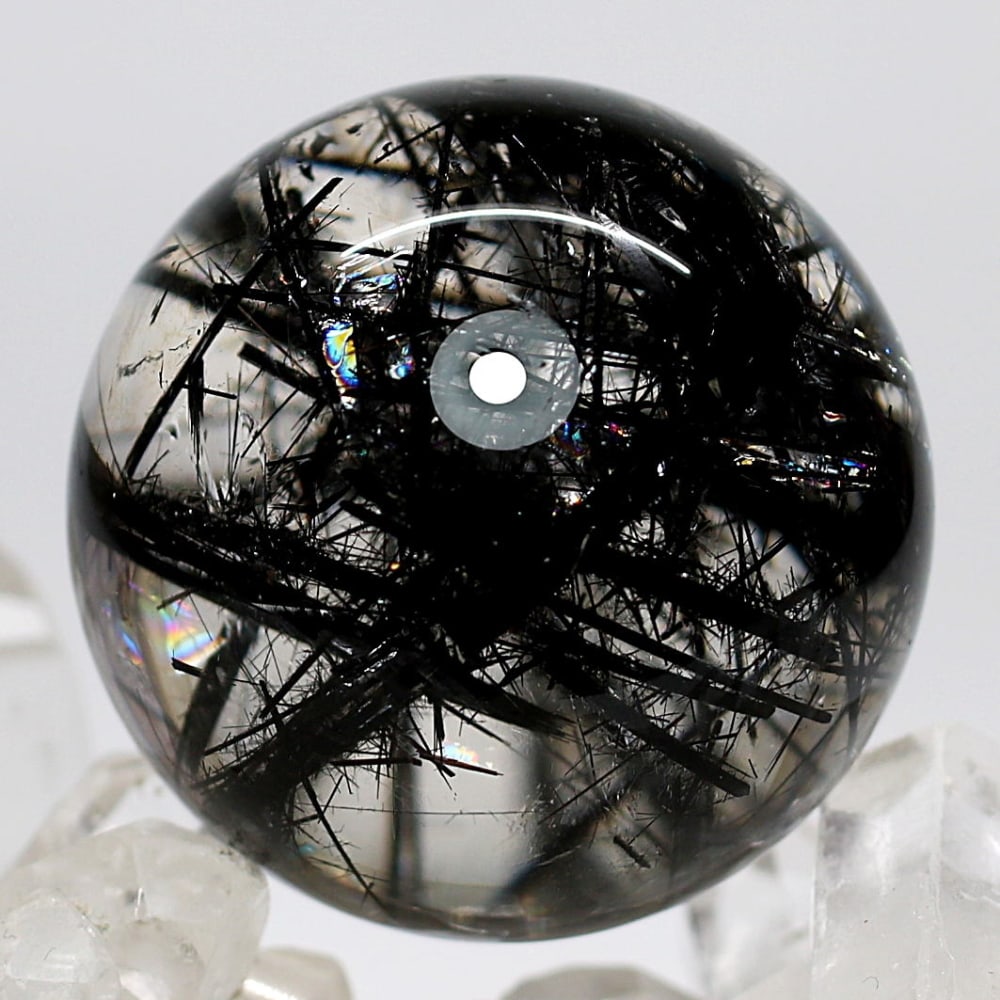 トップクォリティ]ブラックトルマリンインクォーツ丸玉/スフィア☆現品