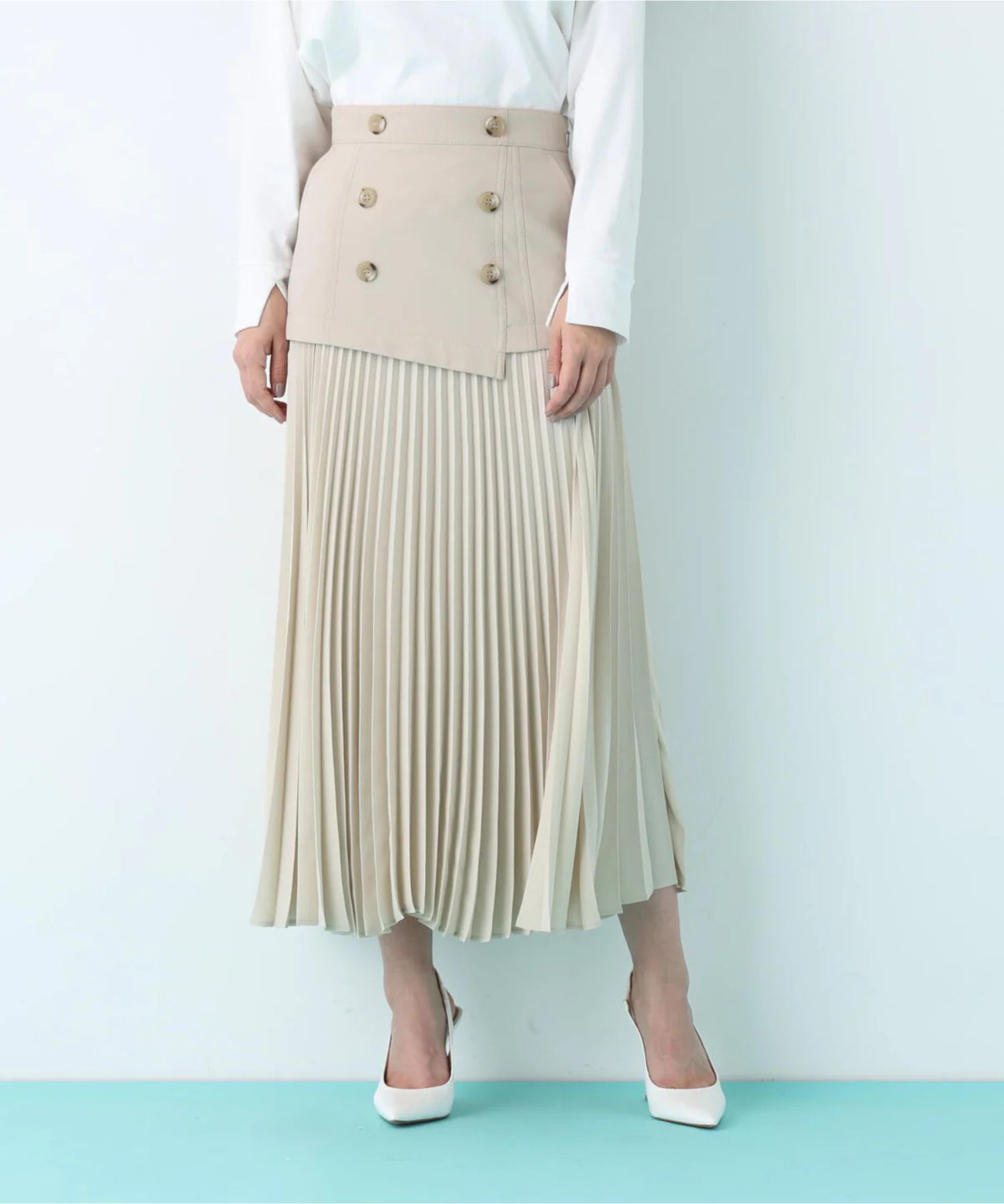 PINKY&DIANNE - ソフトオックスプリーツスカート(ベージュ