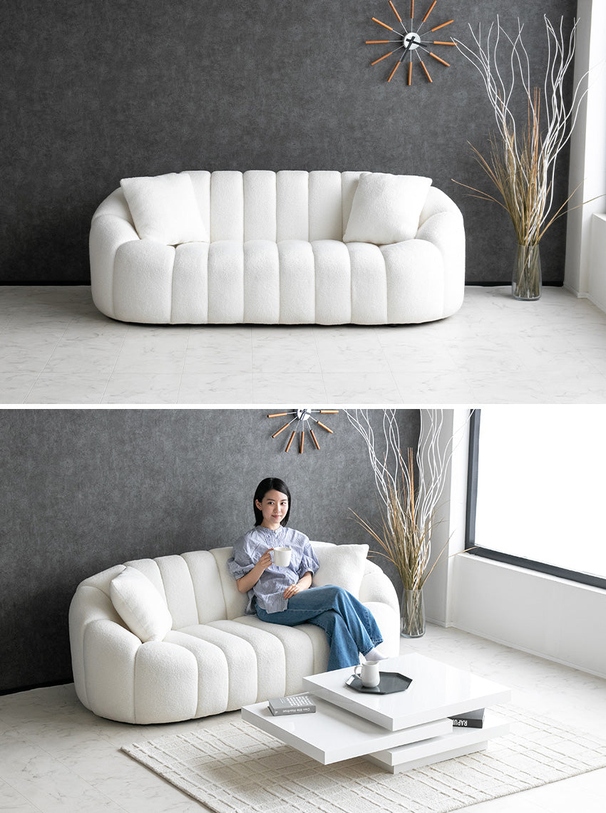 lushroom ソファ 3人掛け ブークレ ファブリック もこもこ ホワイト 白