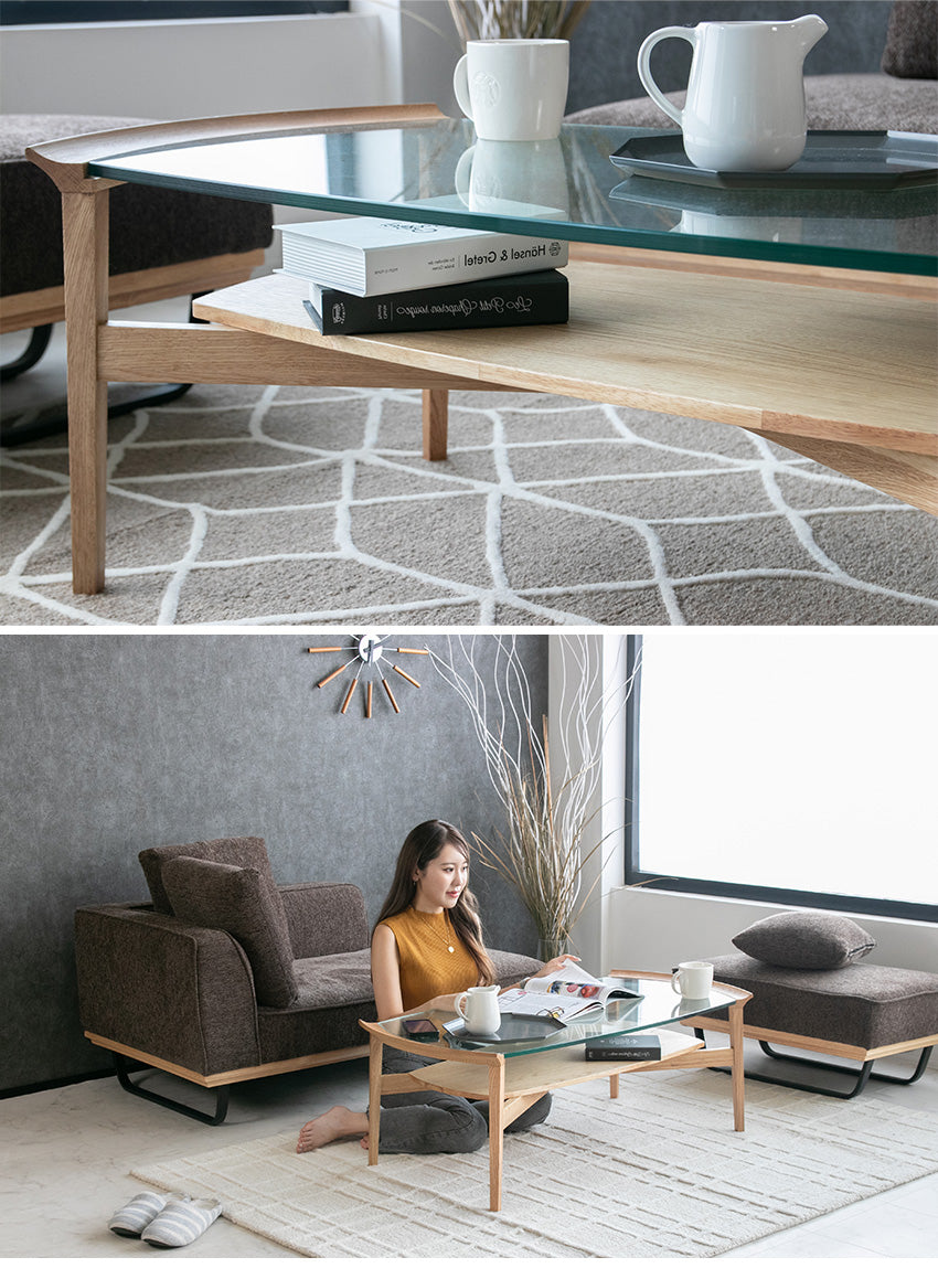 lushroom センターテーブル ガラステーブル オーバル型 ナチュラル