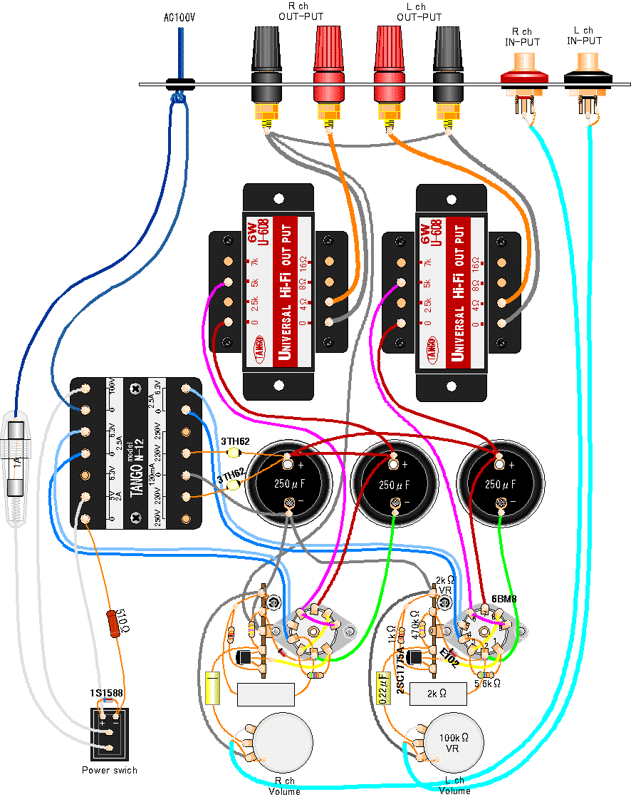Super triode connection Ver.1 6BM8 single ended. stereo power