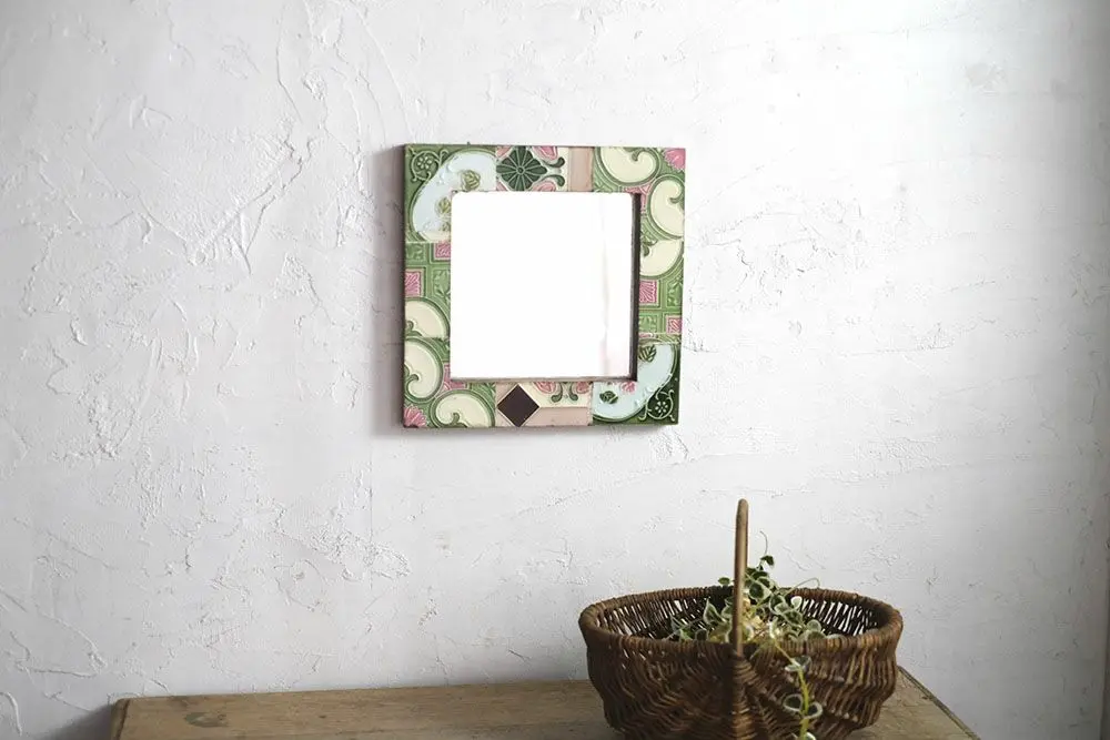 ヴィンテージタイル壁掛けミラー 大正レトロな鏡/アンティーク家具