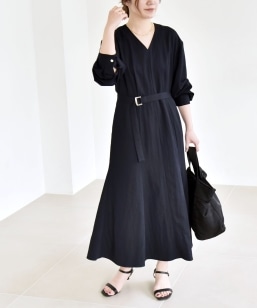 SHIPS Colors:〈手洗い可能〉配色 ギャザー ロングスリーブ ワンピース