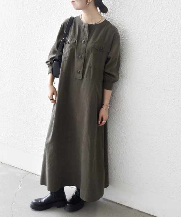 SHIPS any:〈洗濯機可能〉ピーチスキン クルーネック ポケット フレア