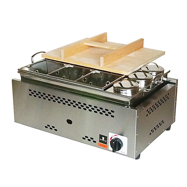 18-8 ステンレス 湯煎式おでん鍋 自動点火 燗ドーコ付 2合用 6ッ切 大