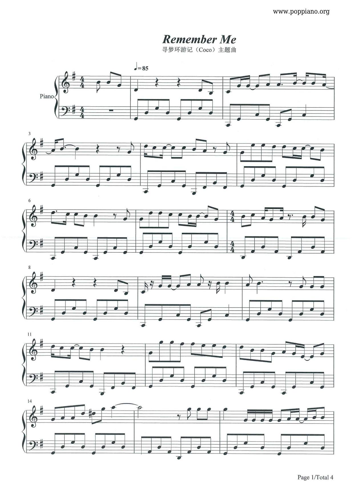 ☆ Miguel-Coco - Remember Me Sheet Music pdf, -リメンバー・ミー