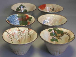 和食器 清水焼 森俊山作 富嶽六景 湯呑揃