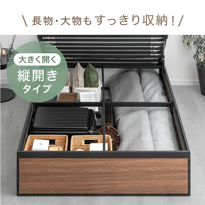 ダブル］跳ね上げ収納ベッド マットレスセット ボンネルコイル 大容量