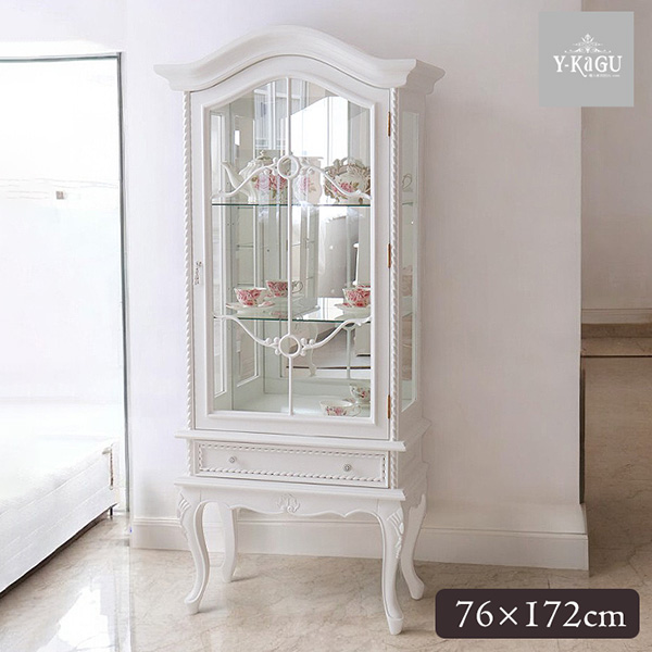 デラックスショーケース 輸入家具 猫脚 飾り棚 姫系 おしゃれ 白家具