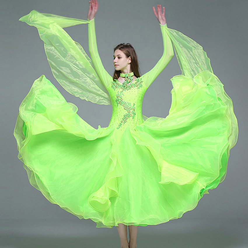 蛍光グリーン社交ダンス衣装セクシーな社交ダンスドレス女性社交ダンス