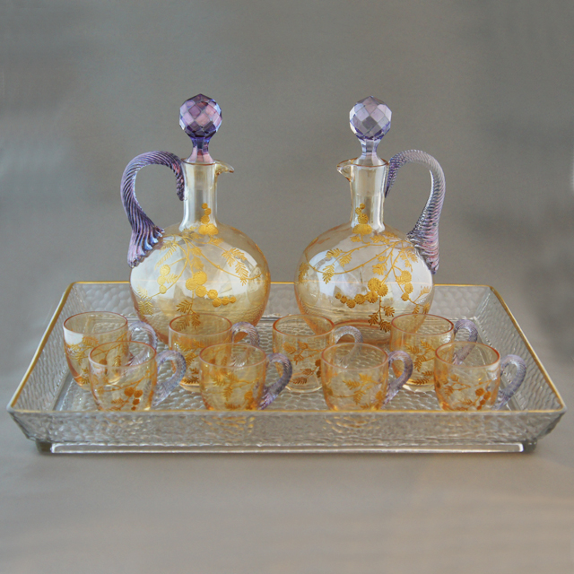 オールドバカラ「金彩 ラスター彩 草花文 リキュールセット