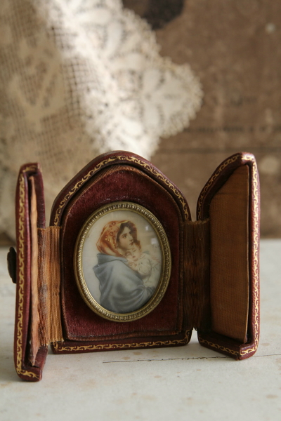 アンティークミニアチュール フランス 細密画 聖母子像 【Antiques