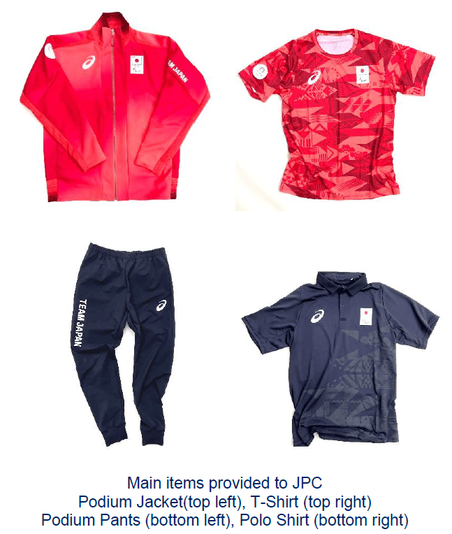 TEAM JAPAN official sportswear and items to be provided to the