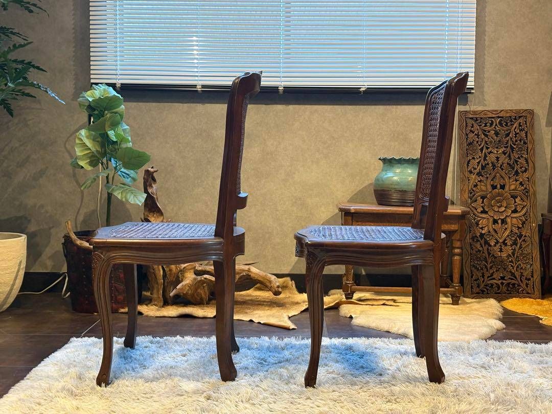 フレンチアンティーク 猫脚 クラシック ラタンシートチェア