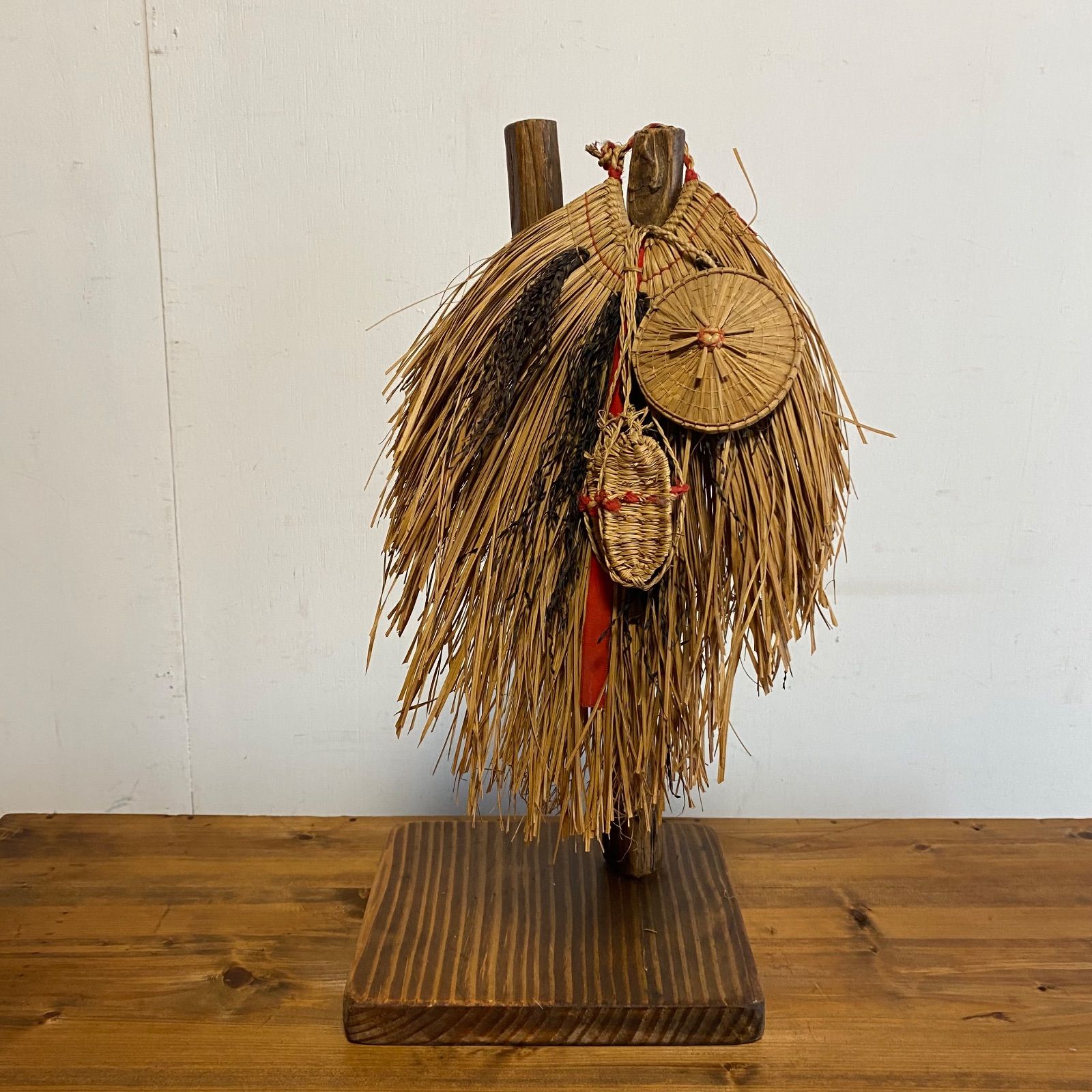 2点セット アンティーク 藁細工 藁蓑 民藝 壁飾り y448 - メルカリ