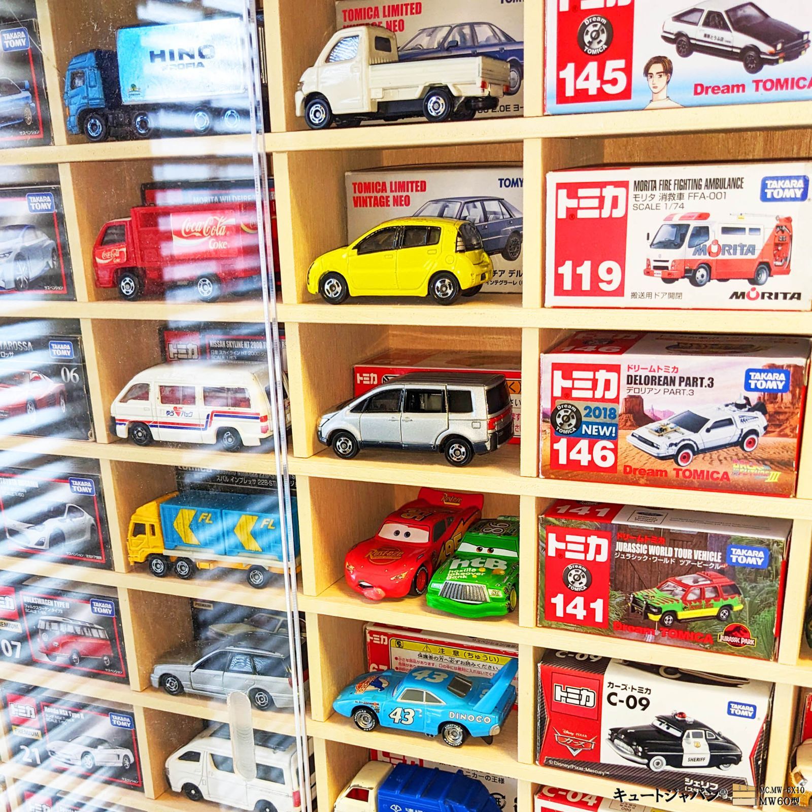 120台 トミカ収納ケース アクリル障子付 マホガニ色塗装 日本製