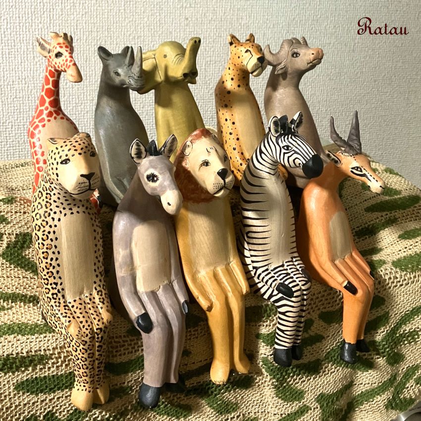 動物オブジェ お座りアニマル 10点セット（ライオン シマウマ キリン