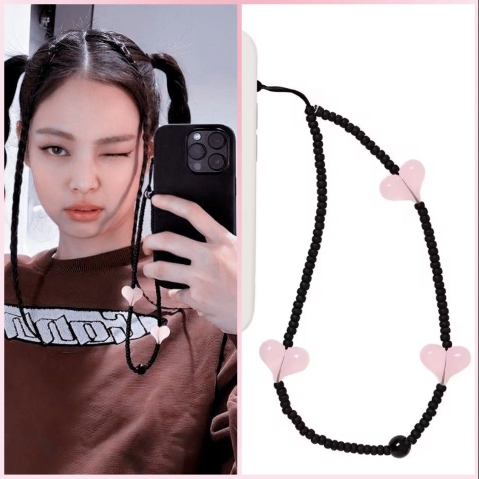 韓国人気】ハート マット ビーズ リストレット ❤︎ Phone Strap