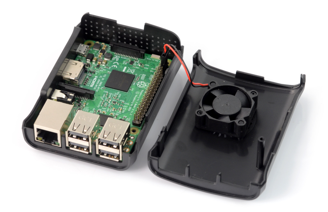 Case for Raspberry Pi Model 3B+/3B/2B - black with fan