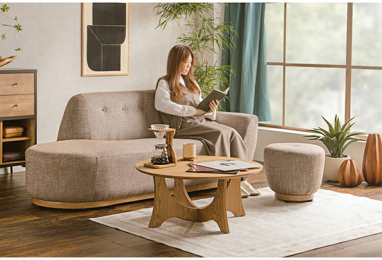 ローソファ 3人掛け 完成品 オットマン付き カウチソファ ロータイプ