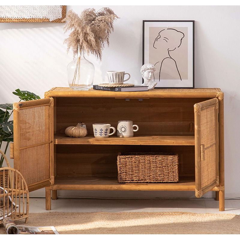 キャビネット ローボード タンス ラタン 収納 レトロ リビング
