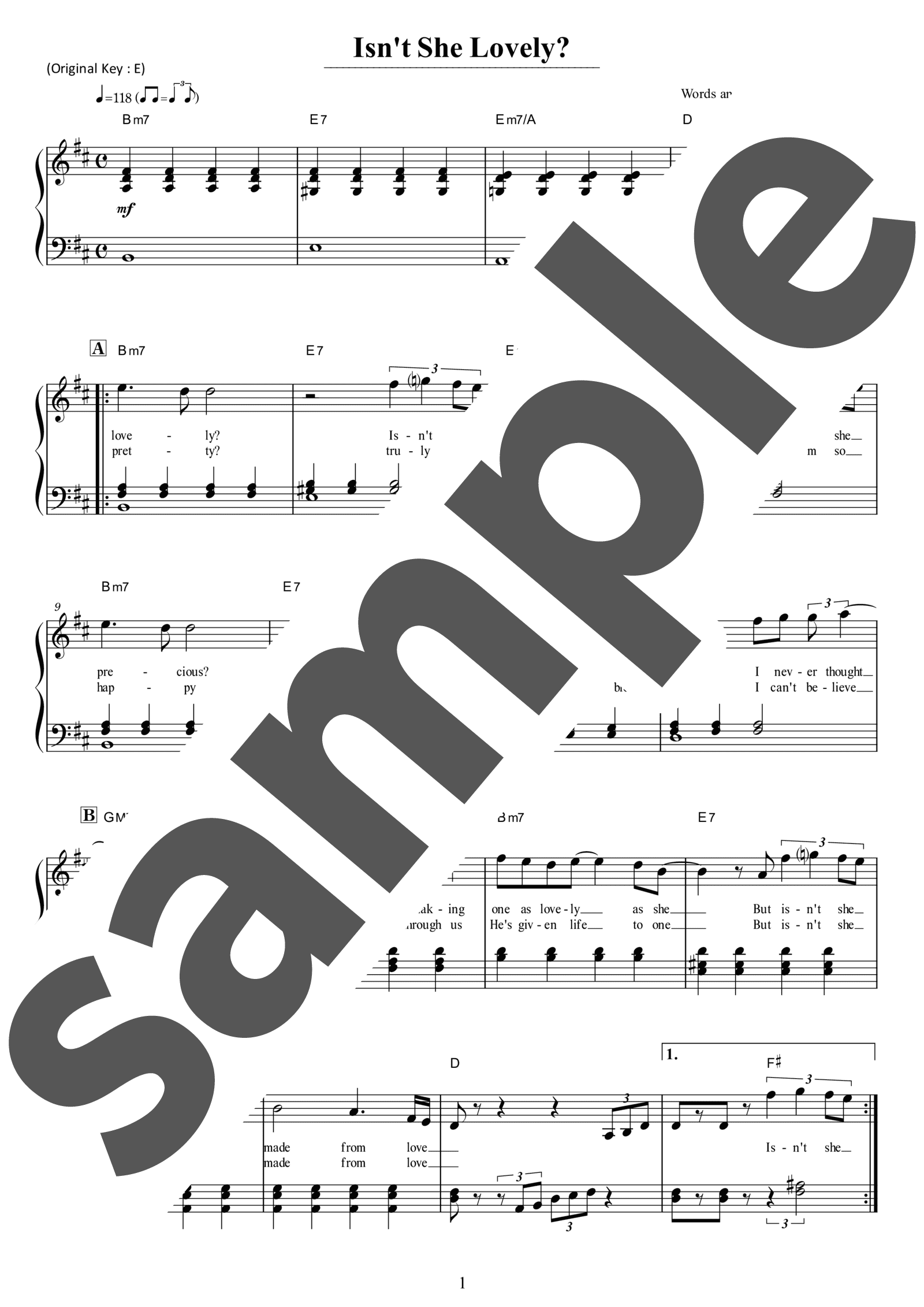 ピアノ楽譜】Isn't She Lovely? / Stevie Wonder（ソロ / 初級）