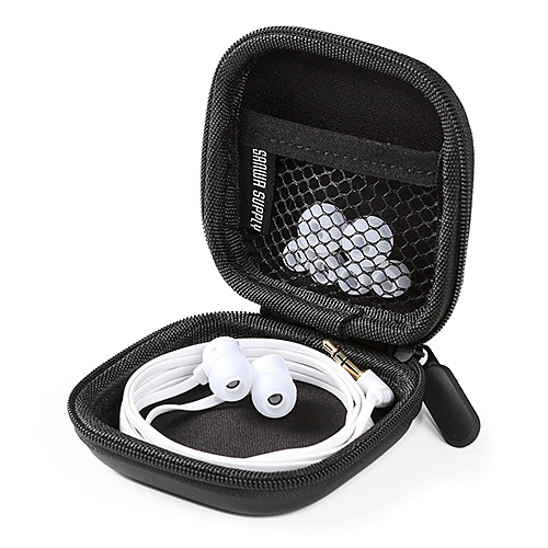 イヤホンケース（セミハード・角形・ネットポケット付・キャリング
