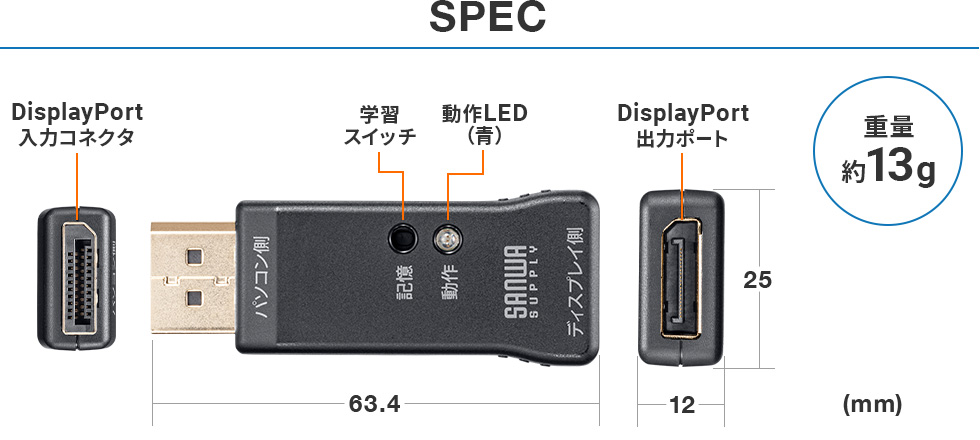 VGA-EDID2【EDID保持器（DisplayPort用）】ディスプレイのEDID情報